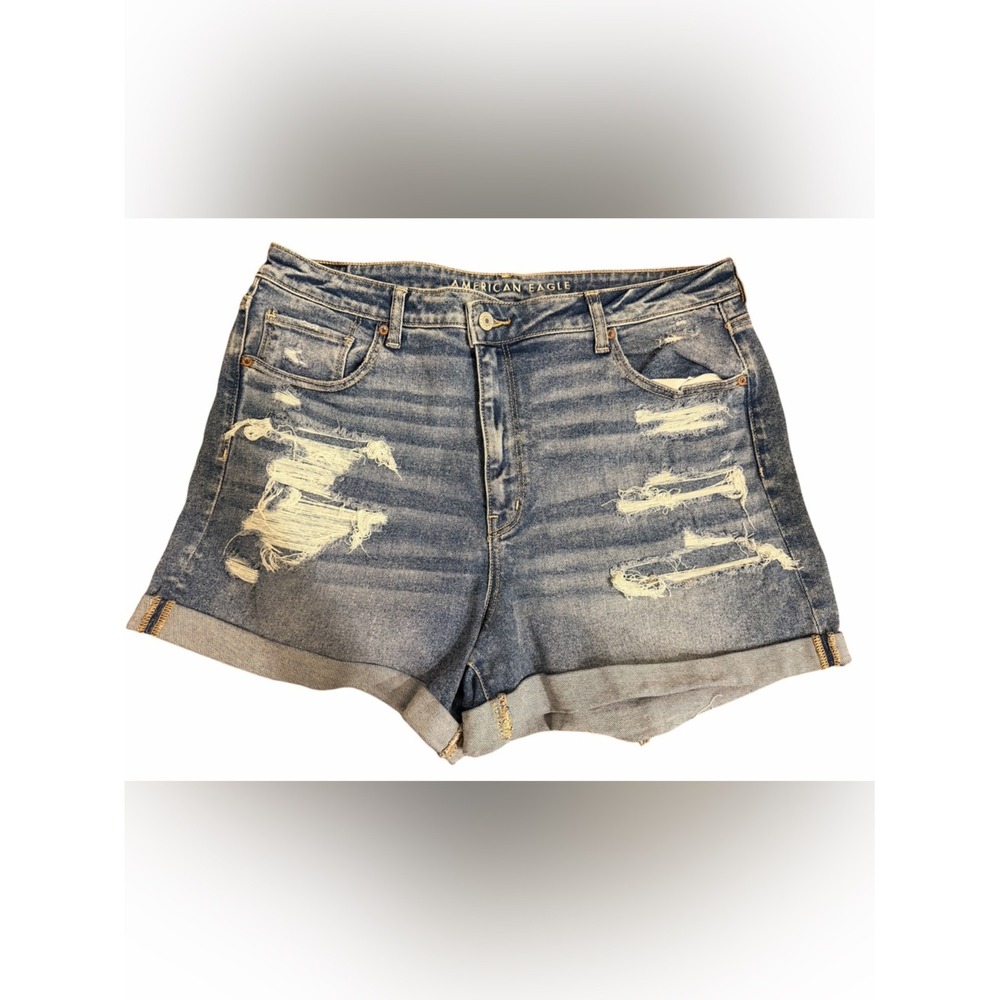 American Eagle Outfitters Distressed Blue Mom Denim Jean Shorts
